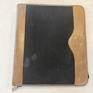 Franklin Quest Vintage Zip Planner Green Line Leather Trim & Canvas Zip Inserts